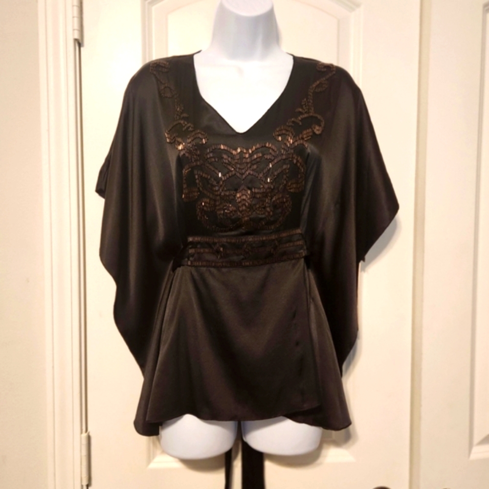 Hale Bob eggplant silk beaded top size XS NWT